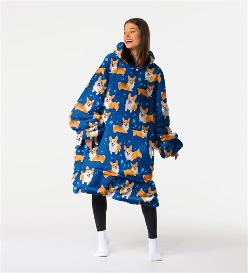 Huggie - Happy Corgi - Giant Blanket Hoodie - Kæmpe Tæppe Hættetrøje